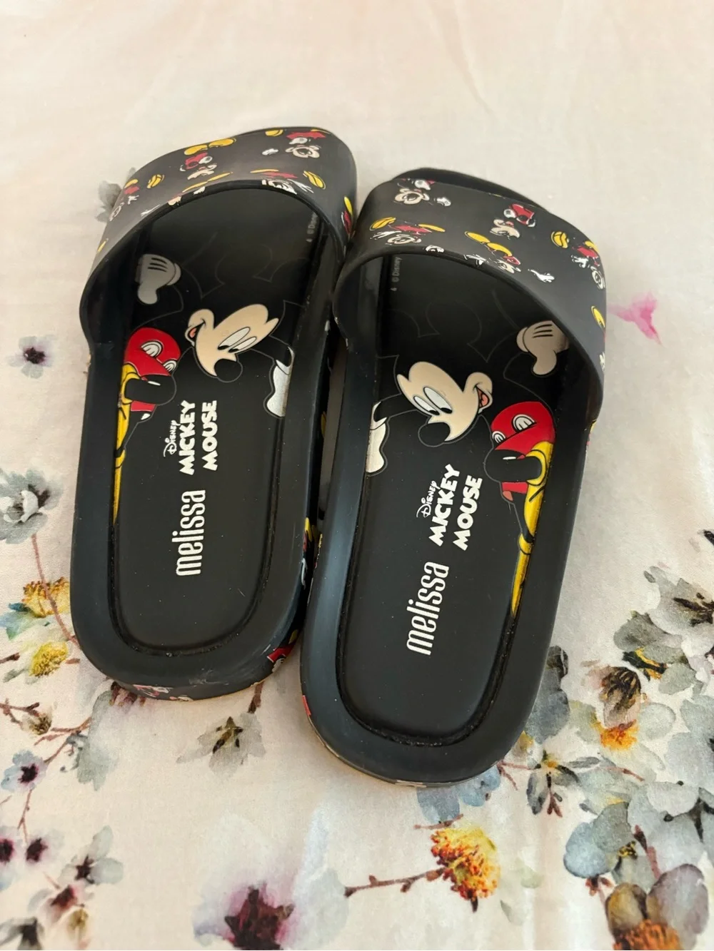 Mini Melissa Kids Black Mickey Mouse Disney Slides sandals size us 3-4